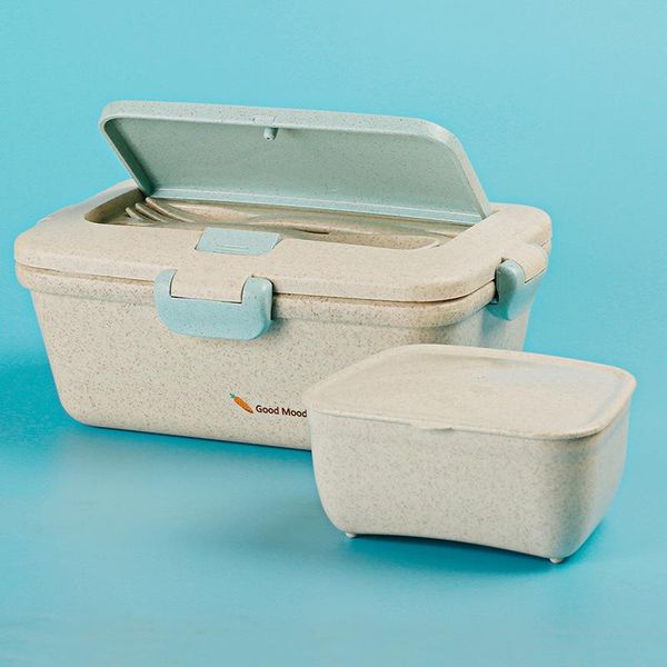 

dinnerware sets wheat straw lunch box eco-friendly bento microwavable storage container with spoon and fork