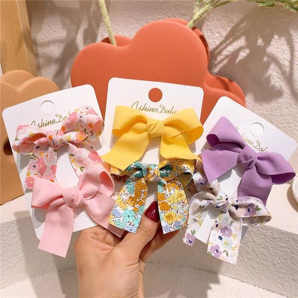 

hair accessories 2021 korean sweet girl princess simple colorful fabric hairpins fashion children's floral bow duckbill clip, Slivery;white