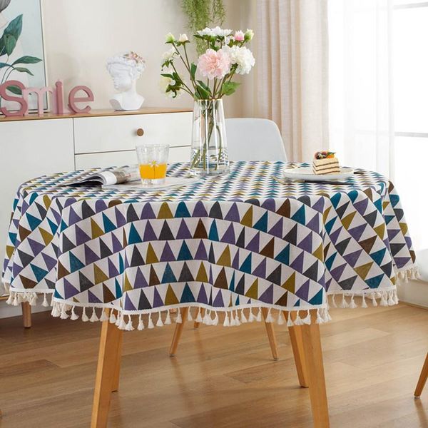 

table cloth cotton and linen round tablecloth oil-proof romantic flower printing tassels outdoor mat decoration wedding apparel
