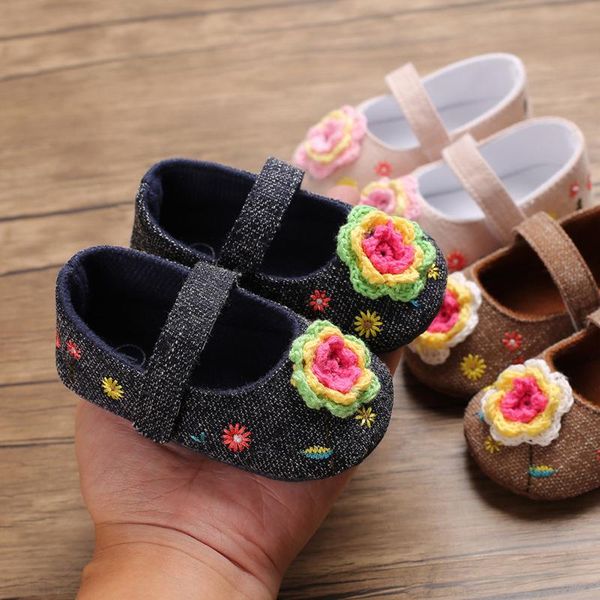 

first walkers big flower born baby shoes cute embroidery princess girl toddler soft sole anti-slip girls fisrt