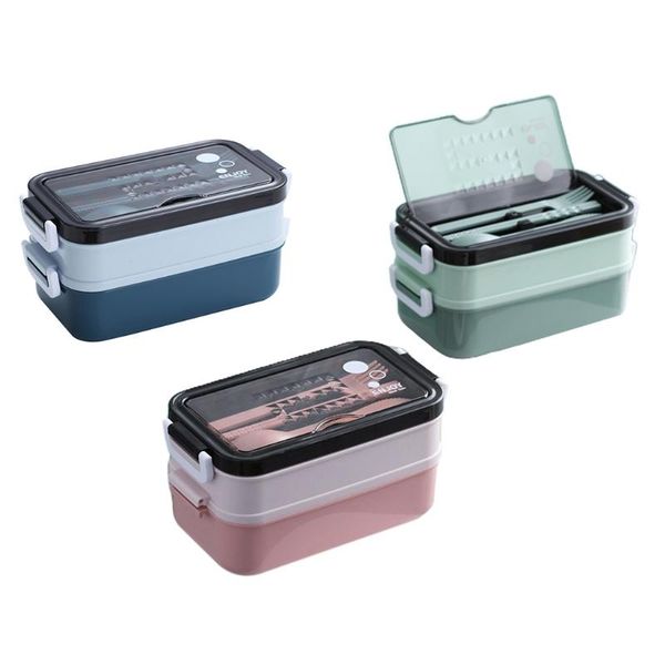 

lunch box bento for student office worker double layer microwave heating container storage dinnerware sets
