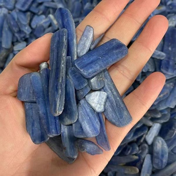 

natural kyanite quartz polished thin slice shape blue color crystals tumbled gravel cyanite gemstone for healing decorative objects & figuri