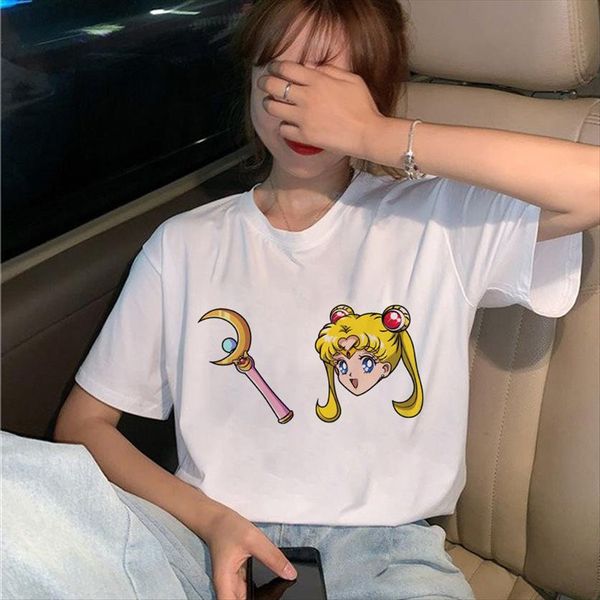 

summer moon harajuku graphic women t shirts print fashion short sleeve clothes female, White