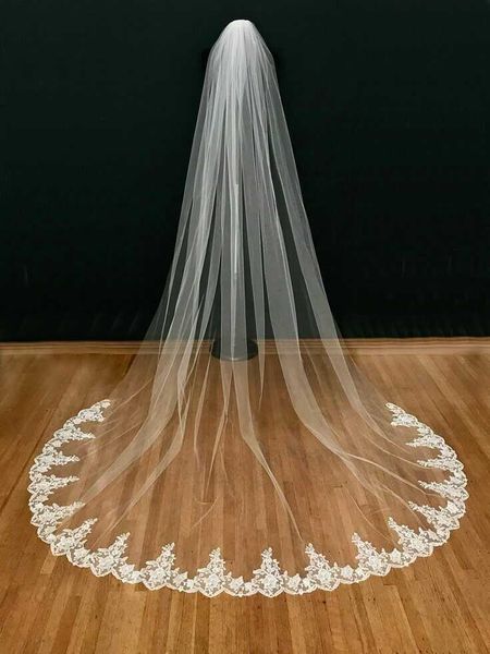 Véu de casamento de marfim branco 3m com pente de laço Mantilla Catedral Veil Veu De Noiva X0726