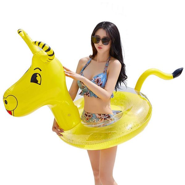

life vest & buoy inflatable sparkly swimming circle chinese zodiac animal ox pool float transparent swim tube raft inflated water toys