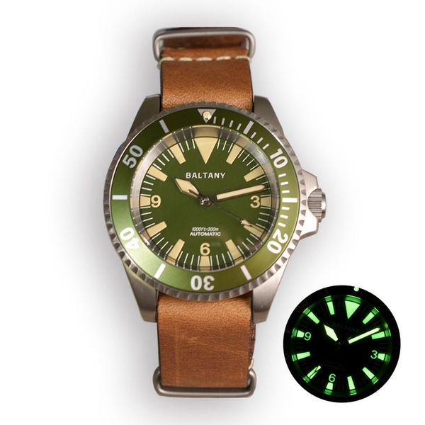 

wristwatches baltany men watch nh38 automatic movement leather band wristwatch blank dial small jam tangan military vintage, Slivery;brown