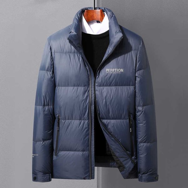 

men's high collar cloak, white duck down warm and light coat, famous brand clothing, leisure, 90, Black