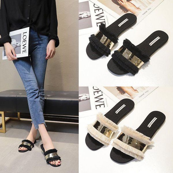 

slippers women summer 2021 shoes ladies home plush fashion casual flat outdoor cute furry, Black