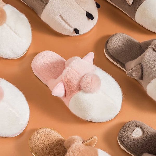 

winter warm indoor women furry slippers cartoon paw cat ear bedroom plush couples shoes non-slip indoor ladies fluffy slippers h0827, Black