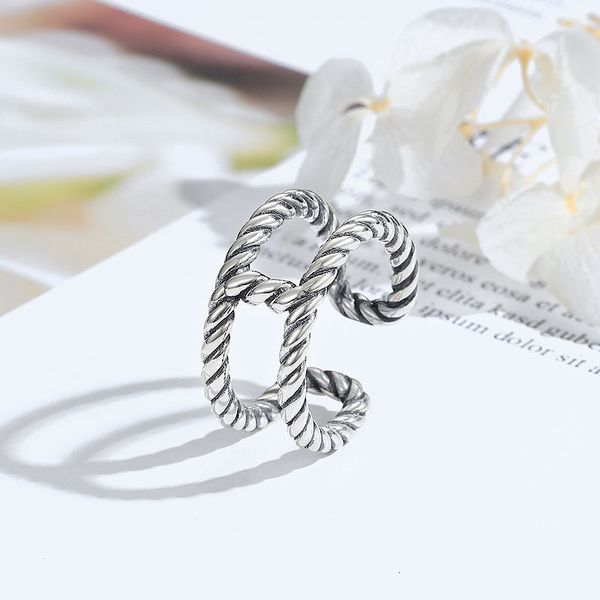 

delicate ring korean s925 pure silver hemp rope h hollow couple style thai open
