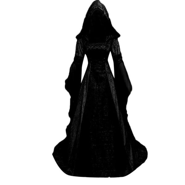 

casual dresses women black gothic gown dress fashion long sleeve hooded floor length cosplay christmas vestidos mujer, Black;gray