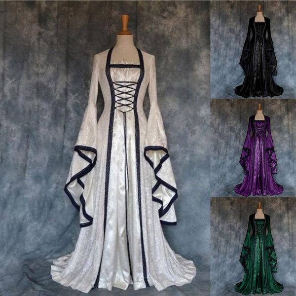 

casual dresses fashion women gothic dress vintage style medieval cosplay retro long gown habiller les femmes #01, Black;gray