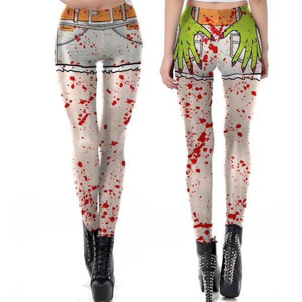 

yoga outfits fashion women halloween night 3d digital print slimming fitting leggings breathable hip pencil pants, White;red