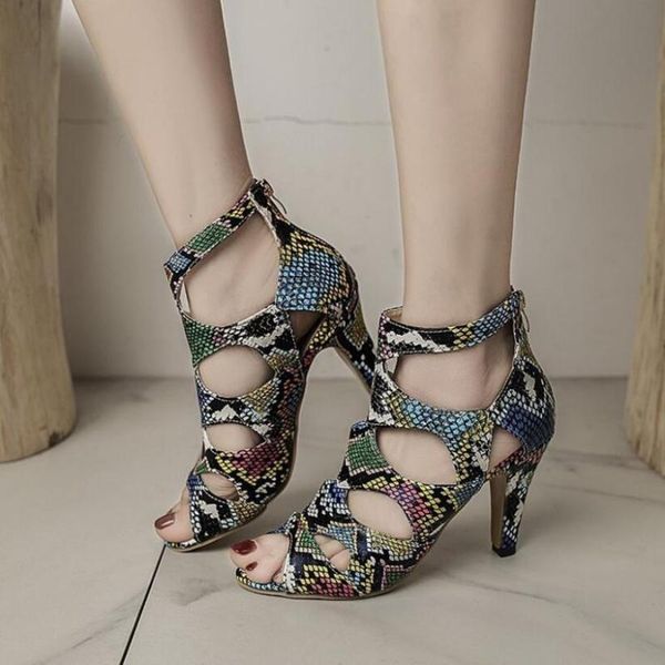 

sandals womens summer exquisite high heels ladies increased stiletto super peep toe ankle strap pumps snake pattern size 42, Black
