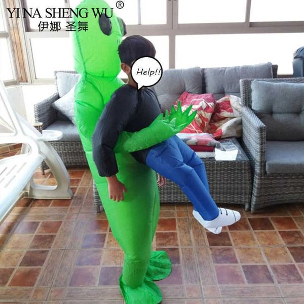Горячий зеленый инопланетянин надувной костюм множественный косплей одежда смешной взрыв костюм вечеринка костюм костюм костюма для взрослых детей Q0910