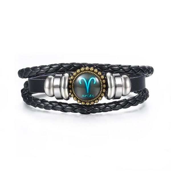 

link, chain davieslee 12 horoscope leather bracelet for men bronze stainless steel cancer zodiac charm bracelets male jewelry gifts llbm138, Black