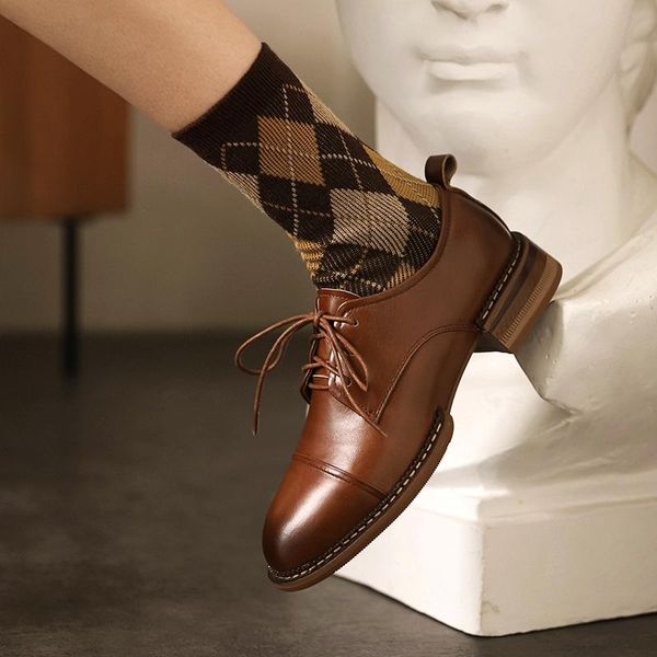 

women pumps natural leather shoes cowhide european and american retro stitching shoes women ladies for classic, Black