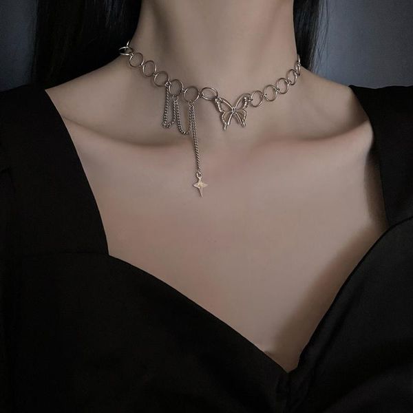 

chokers stainless steel necklace for women butterfly choker punk style charms designer collares gothic hip hop chain fashion jewelry, Golden;silver