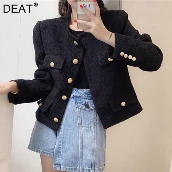 

women's jackets deat 2021 autumn and winte fashion casual gold button long sleeve slim short western tweed jacket coat sl674, Black;brown