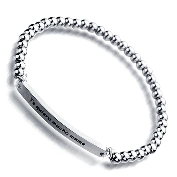 

bangle trendy spanish i love you so much mom stainless steel 4mm beads bracelets fashion jewelry gifts, Black
