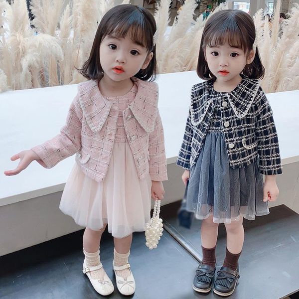

girl's dresses spring autumn girls plaid jacket+mesh tutu dress outfit children clothing elegatn set, Red;yellow