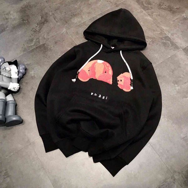 

tide 21 autumn and winter cut-off cartoon bear towel embroidered veet casual couple hooded sweater, Black