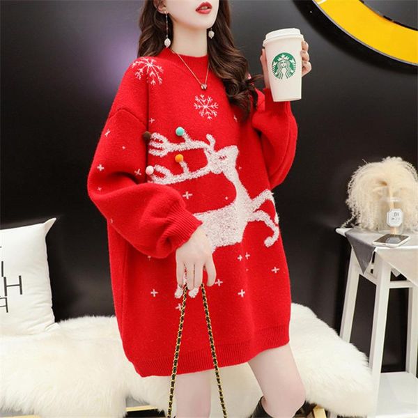 

women's sweaters christmas towel embroidered fawn sweater pullover 2021 winter korean loose thicken lazy style versatile, White;black