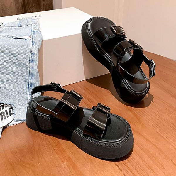 

sandals 2021 summer korean version of the fashion all-match college style platform female open toe buckle roman shoes trend, Black