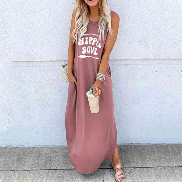 

z20 summer dress womens bohemian sundress sleeveless letter printed maxi long dress casual loose party tanks vestido, Black;gray