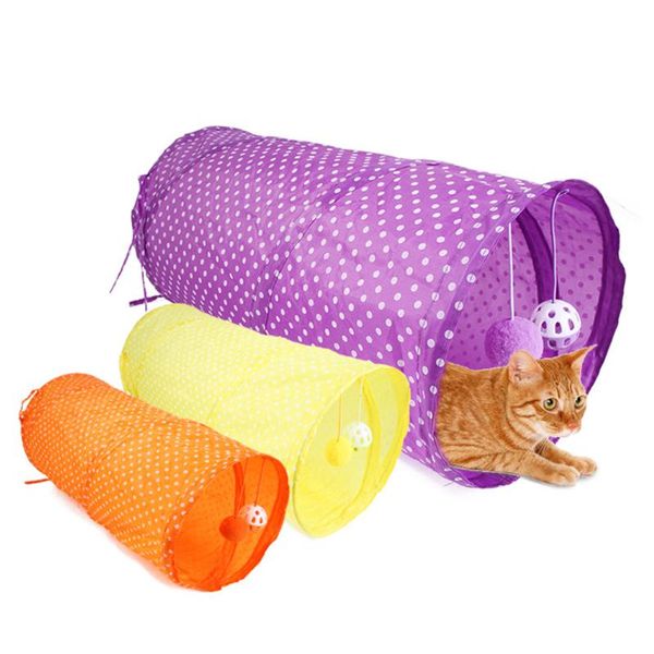 

cat toys dot tunnel 2 holes bell balls fold polyester kitten pet puppy play game funny channel tubes 53Ã25cm