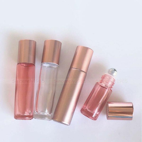 

storage bottles & jars 24x 5ml 10ml thick clear rose gold pink glass essential oil roll on bottle metal roller ball for perfume