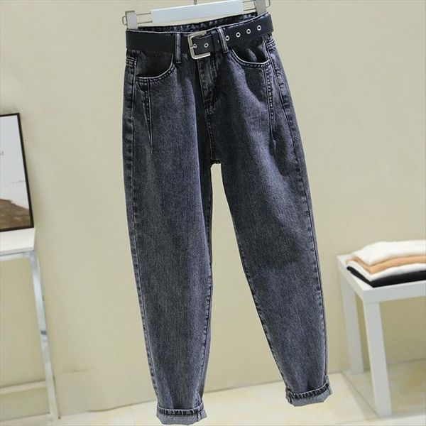 

smoke gray spring loose womens jean high waist slim nine harlan pants tide, Blue