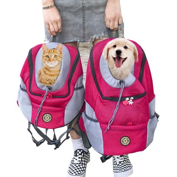 

outdoor pet dog carrier bag front double shoulder portable travel backpack mesh head carrying bags for cat car seat covers