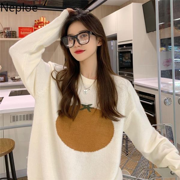 

women's sweaters neploe fashion jacquard knit pullovers o-neck long sleeve sweet coat fall clothing korean casual jumper pull femme, White;black