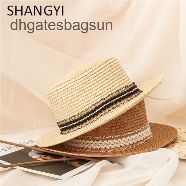 

brand cap and carves [sy jasmine]21 summer new live broadcast head circumference 50-52cm children's clip drill lace straw hat evg2, Blue;gray