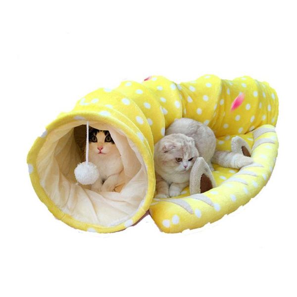 

cat toys collapsible tunnel foldable kitten nest portable for kittens puppies rabbits and other small pets (yellow)
