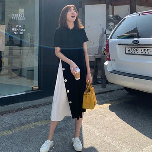 

plus size l 4xl women tanks dress summer patchwork button design vestidos, White