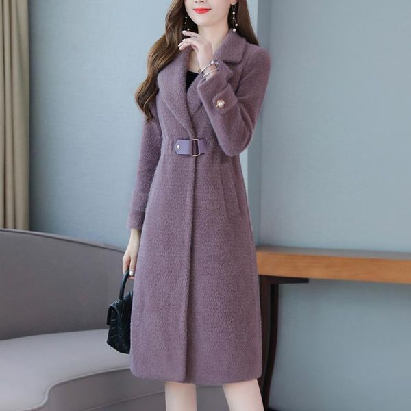 

women's fur & faux kmetram 2021 coat winter jacket women clothes fashion mink fleece long female warm outwear 2351, Black