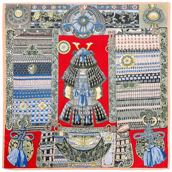 

scarves 130 silk scarf women vintage square armor pattern printing shawl female big headscarf gift, Blue;gray