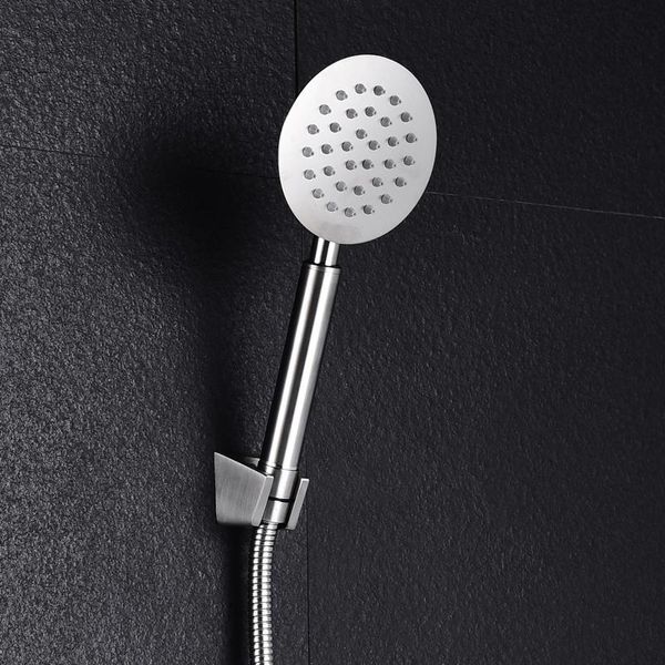

stainless steel handheld shower set wigh single mode round head wall mounted seat and hose bathroom sets