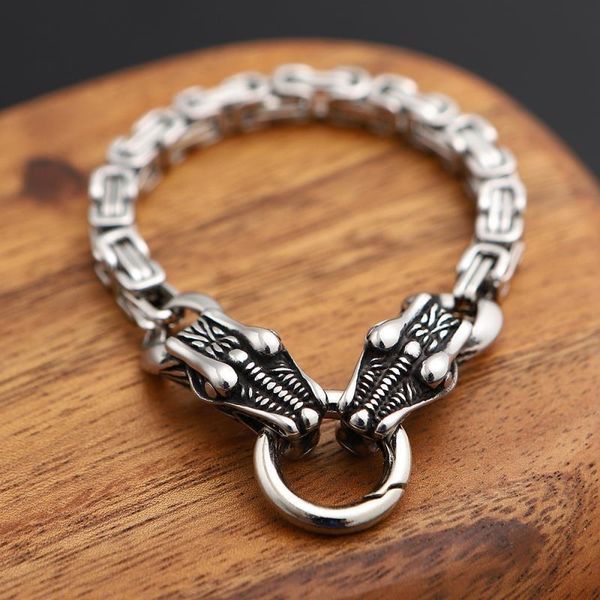 

bangle vintage nordic viking mythology stainless steel dragon buckle emperor chain personality trend cool accessories gift, Black