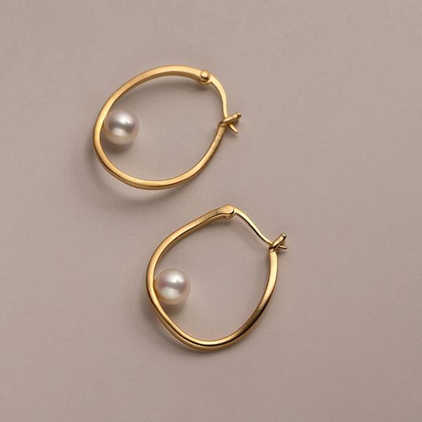 

hoop & huggie baroque single pearl irregular circle earrings for women simple geometric waved hoops 2.6cm*2.2cm french jewelry, Golden;silver