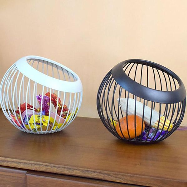 

storage baskets iron fruit plate basket home living room drain wire hollow tray round sundries vegetable organizer