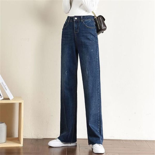 

women's 2021 autumn and winter high waist wide leg jeans drape large size loose elastic trouserss, Blue