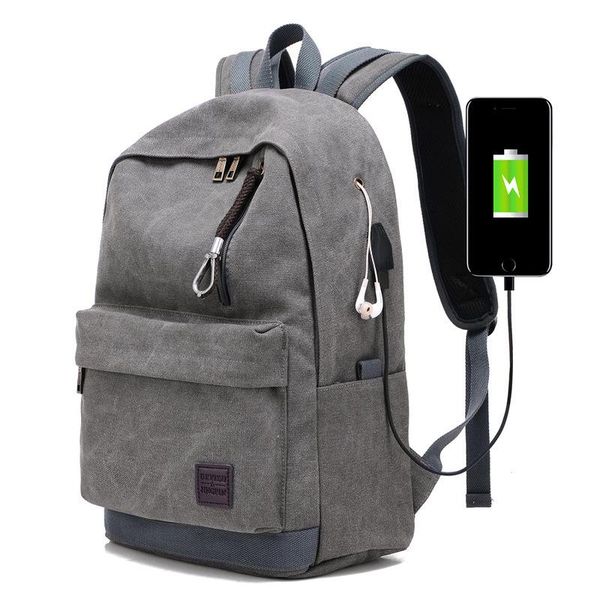 

backpack student usb charging canvas simple fashion travel street soft face