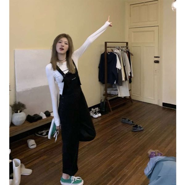 

tong's suspender women's spring and autumn black high waist loose age reducing pants bannv, Blue