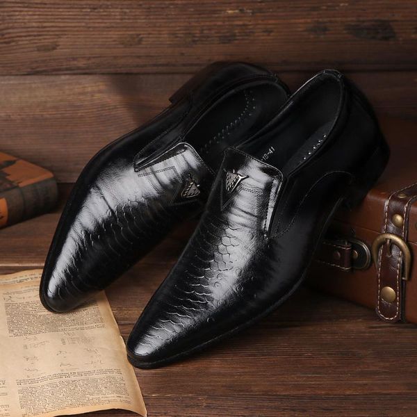 

dress shoes classic crocodile pattern business flat men designer formal leather men's loafers christmas party, Black