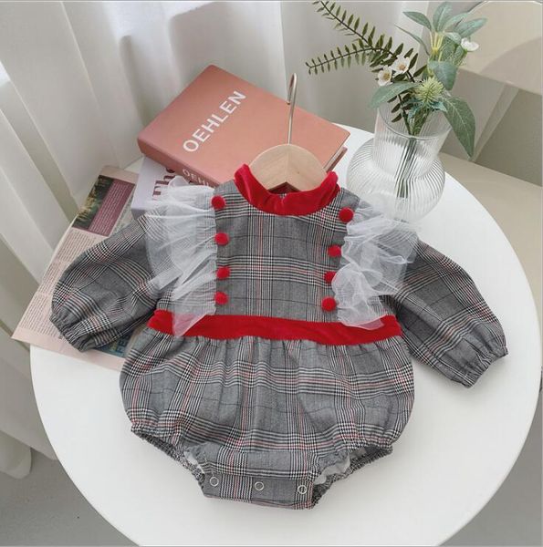 

rompers 2021 boys girls plaid cotton full sleeve autumn babys jumpsuit, Blue