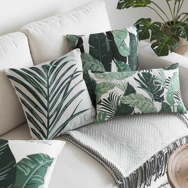 

cushion/decorative pillow nordic stijl groene tropische bladeren gedrukt kussenhoes banaan palm home decoratieve sofa auto stoel sierkussen