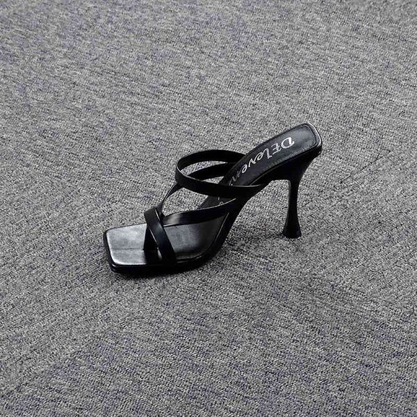 

dress shoes ltarta summer new fashion women mules high heels slippers sandals square open-toed heel quality size 43 zl 4shm, Black